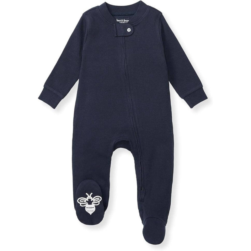 Burt's Bees Baby Boys Organic Cotton Sleep and Play Footed Pajamas - Midnight Solid Rib