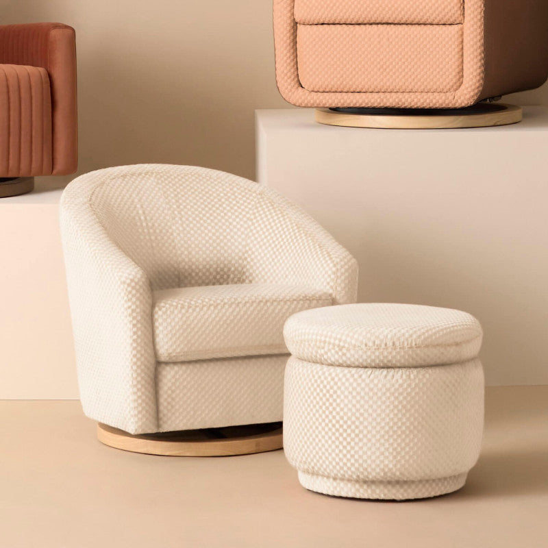Babyletto Madison Swivel Glider - Ivory Velvet Checker with Light Wood Base