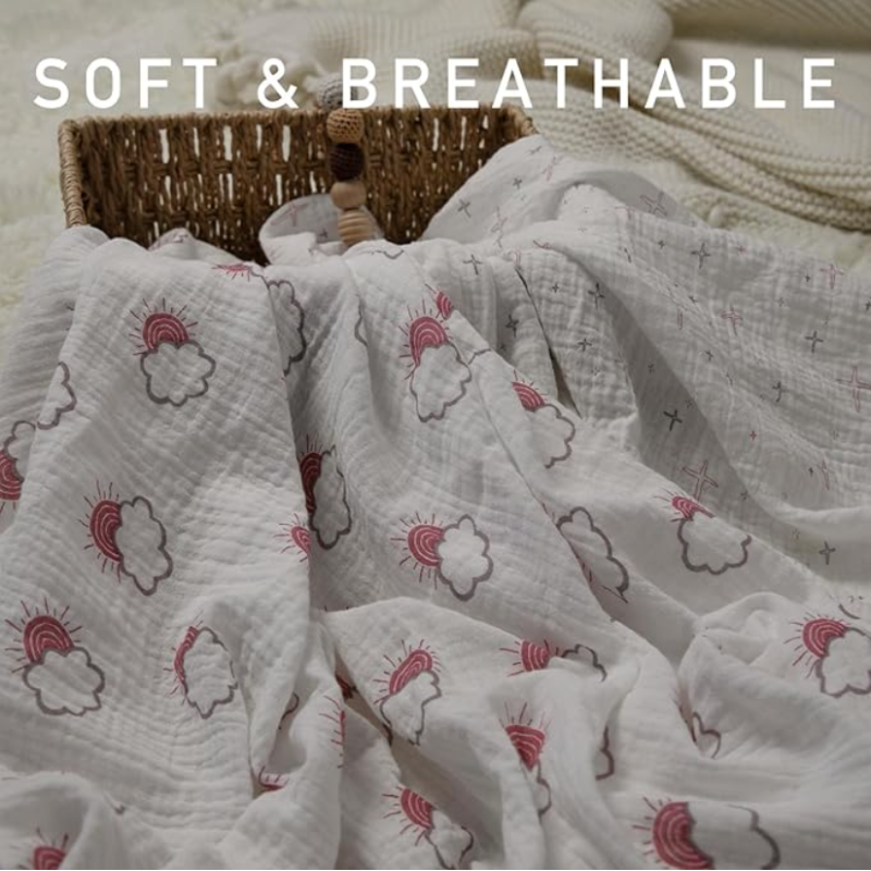 LYRICHOM BABY Muslin Swaddle Blankets for Newborn 3 in a pack - Clouds & Stars