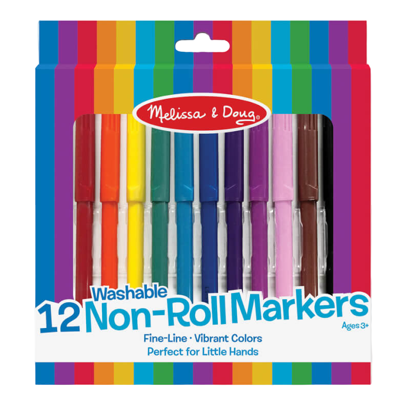 Melissa & Doug 12 Washable Non-Roll Markers Set