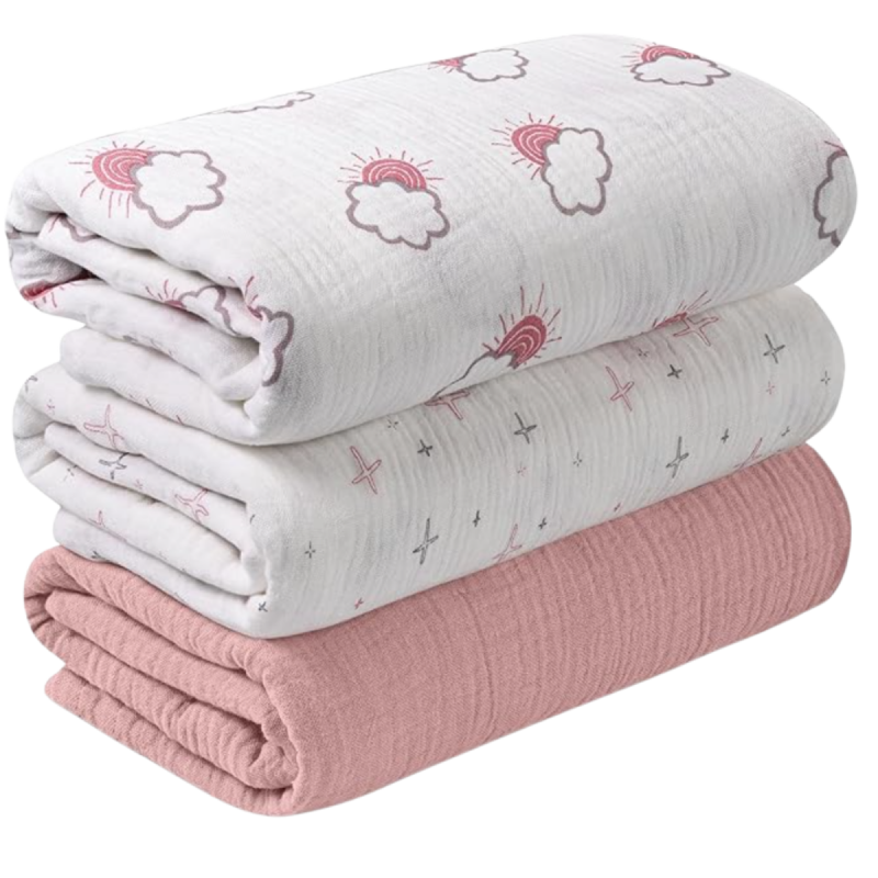 LYRICHOM BABY Muslin Swaddle Blankets for Newborn 3 in a pack - Clouds & Stars