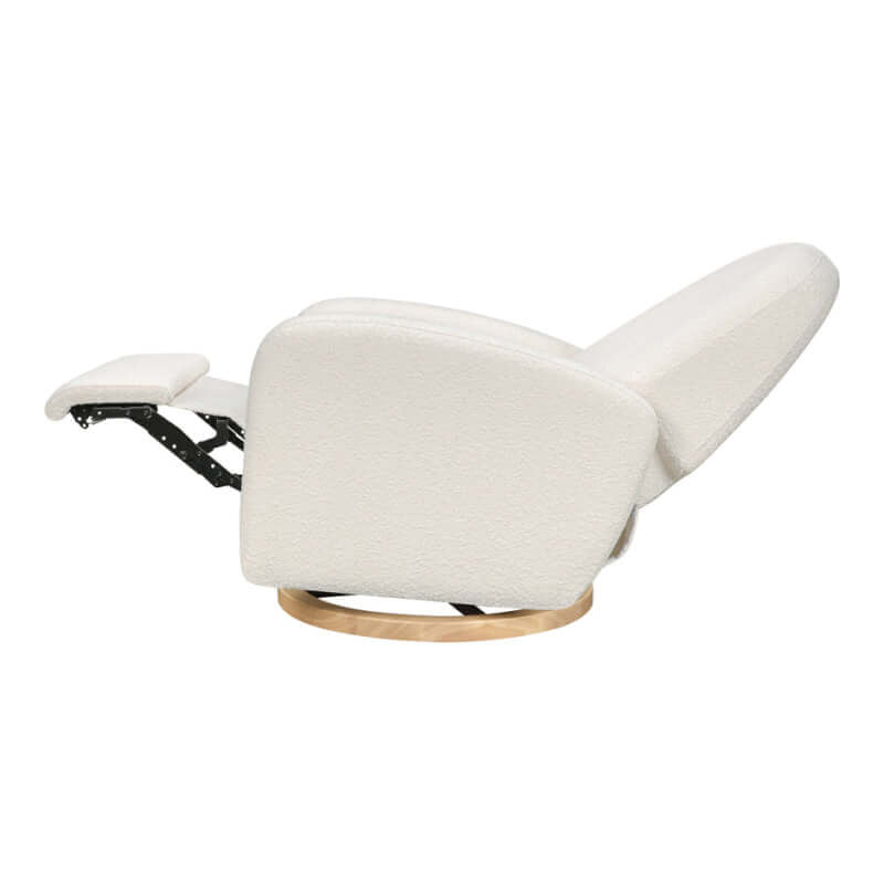Babyletto Nami 電動躺椅/旋轉搖椅，帶 USB 接口 - 象牙色圈絨面料，淺色木質底座
