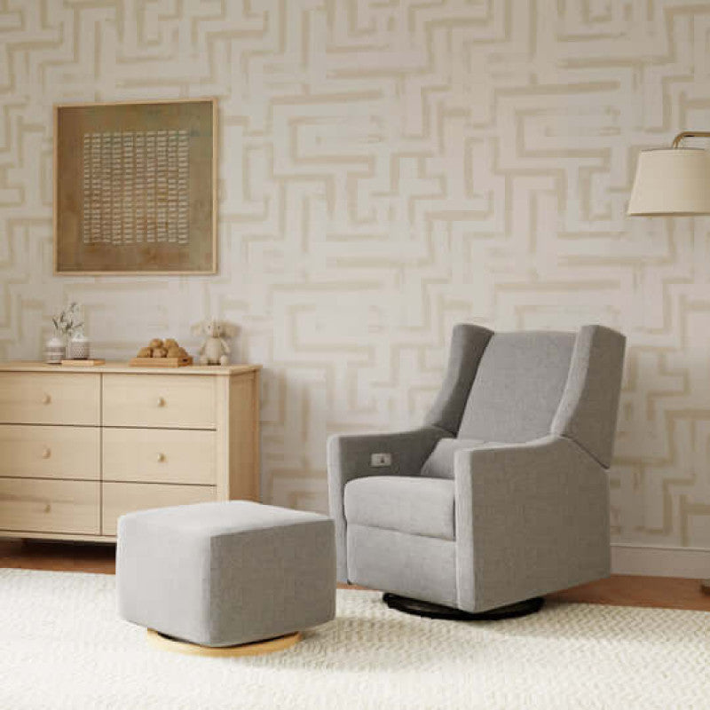 Babyletto Kiwi Gliding Ottoman - Performance Grey Eco-Weave with Light Wood Base
