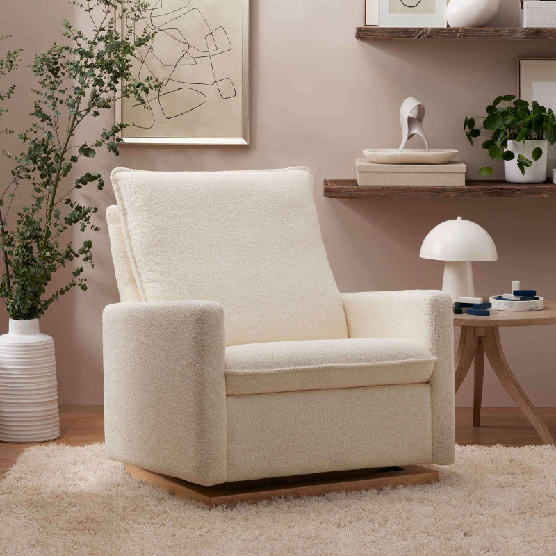 Babyletto Cali Pillowback Chair and a Half Glider - Chantilly Fleece with Light Wood Base