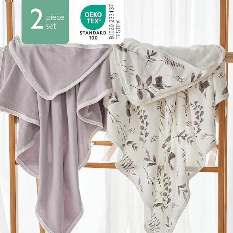Momcozy Hooded Baby Towel Cotton 2 in a pack - Ink Wash Leaves