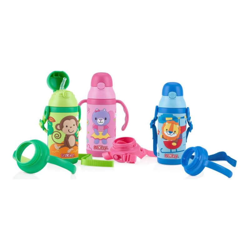 Nuby Twin Handle 3D Printed Stainless Steel Cup with Exchangeable Strap 385ml