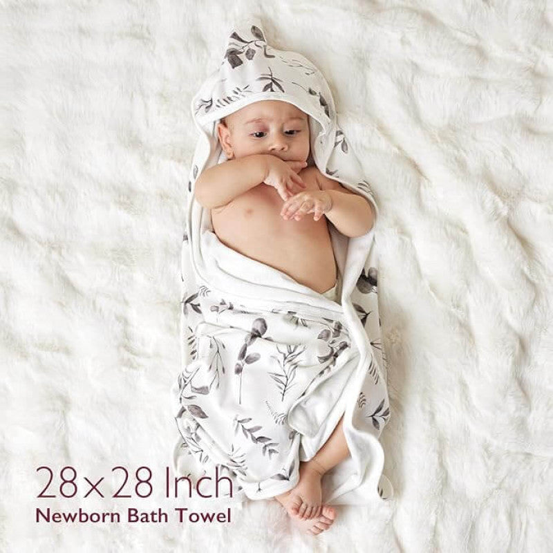 Momcozy Hooded Baby Towel Cotton 2 in a pack - Ink Wash Leaves