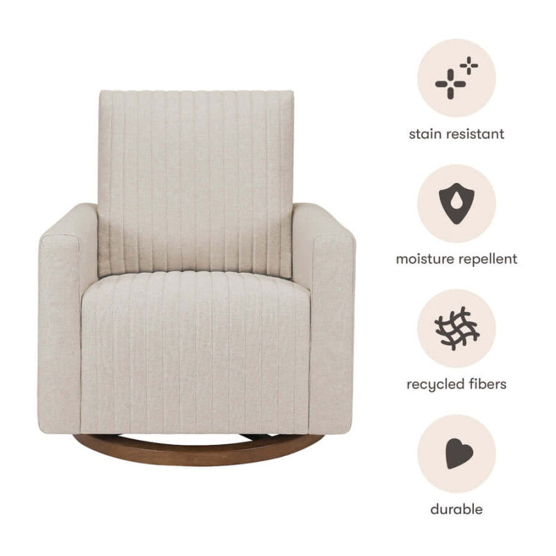 Babyletto Poe Channeled Swivel Glider - Performance Beach Eco-Weave with Dark Wood Base