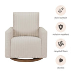 Babyletto Poe Channeled Swivel Glider - Performance Beach Eco-Weave with Dark Wood Base