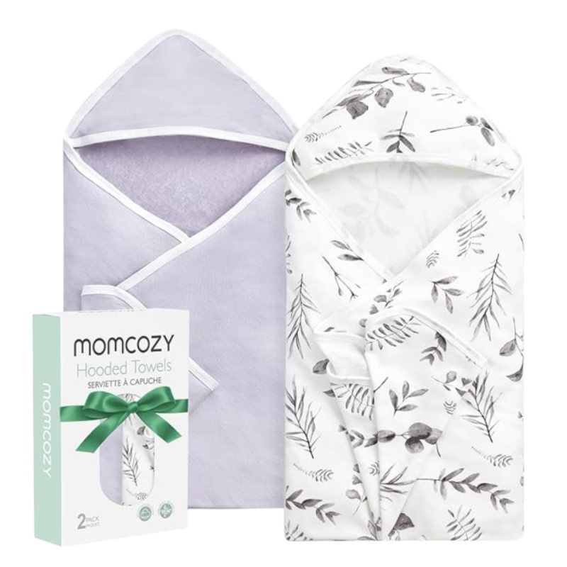 Momcozy Hooded Baby Towel Cotton 2 in a pack - Ink Wash Leaves