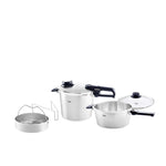 Fissler Vitavit Premium Pressure Cooker 22cm/6L+3.5l W/ Steamer Insert & Tripod Glass Lid