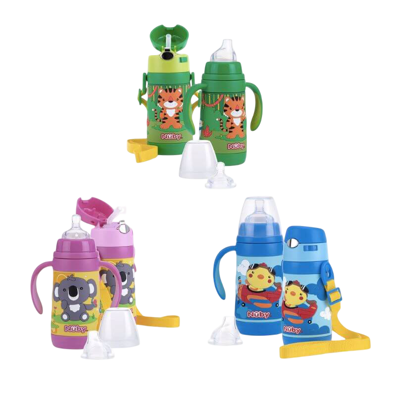 Nuby 3-Stage Stainless Steel Cup Set with 3D Sleeve 300ml
