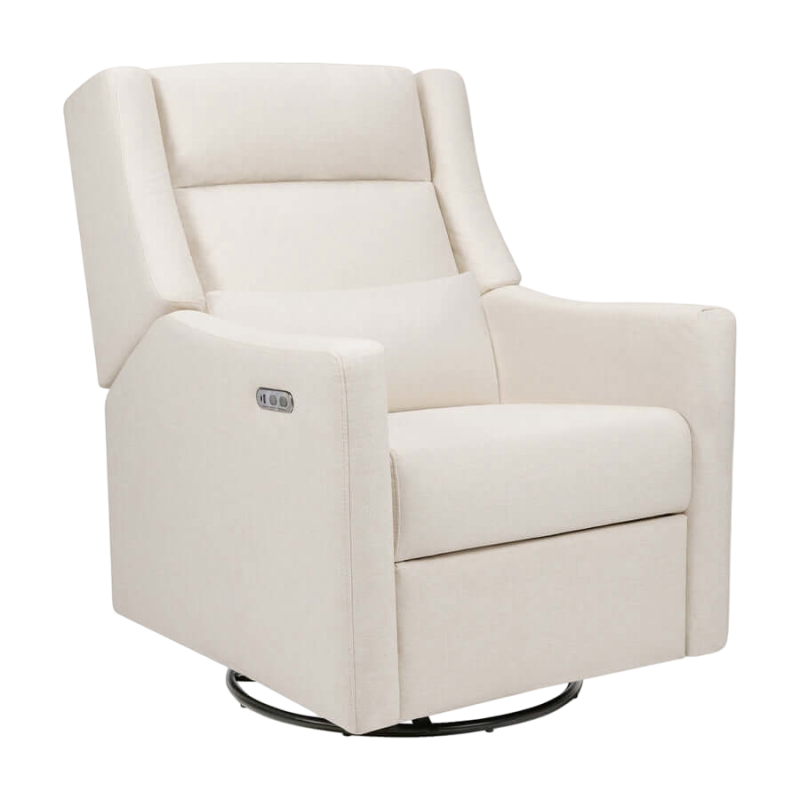 Babyletto Kiwi Plus 電動躺椅/旋轉搖椅，帶電動可調頭枕和 USB 接口 - 性能奶油色環保編織面料