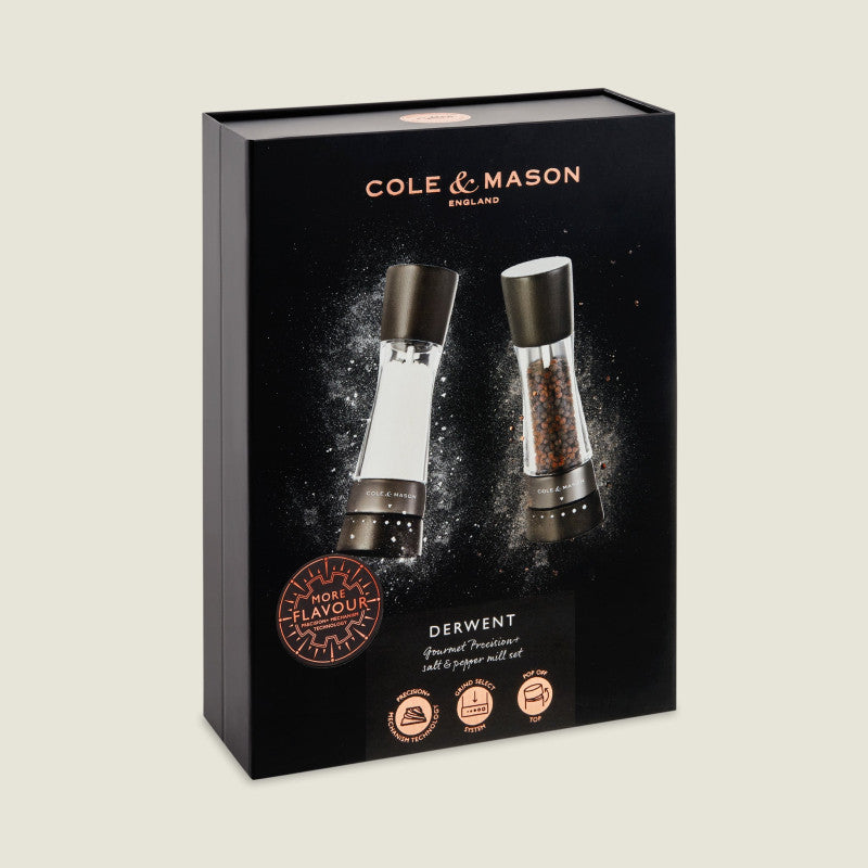 Cole & Mason Derwent 190mm/ 7.5in Black Wood Salt&Pepper Gift Set (Filled)