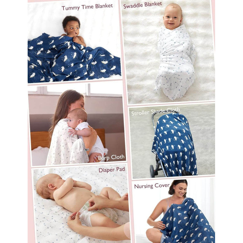 Momcozy Muslin Swaddle Blankets for Newborn 4 in a pack - Midnight Star Clouds