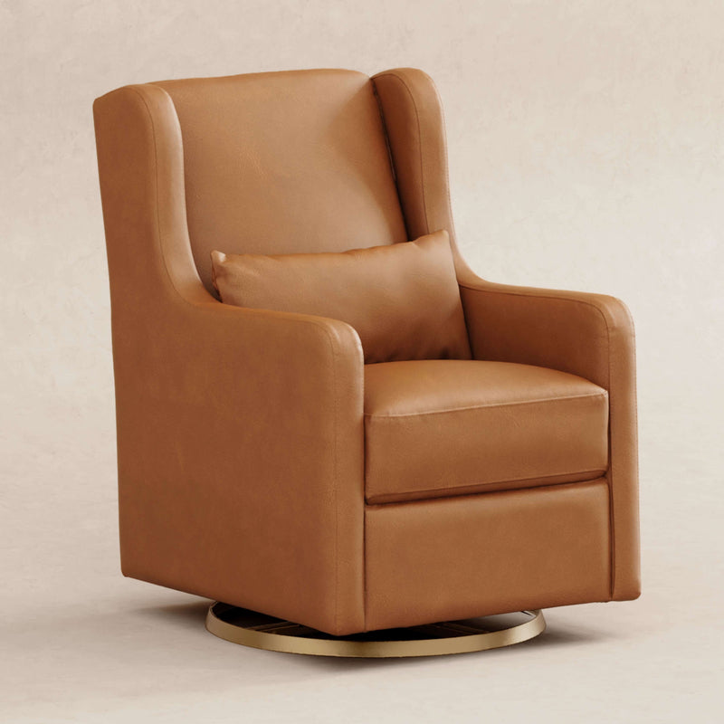 Babyletto Wally Swivel Glider - Vegan Tan Leather with Gold Base
