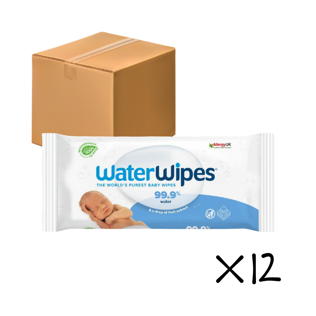 WaterWipes 嬰兒濕紙巾（60 片裝 x 12 箱） - 愛爾蘭製造
