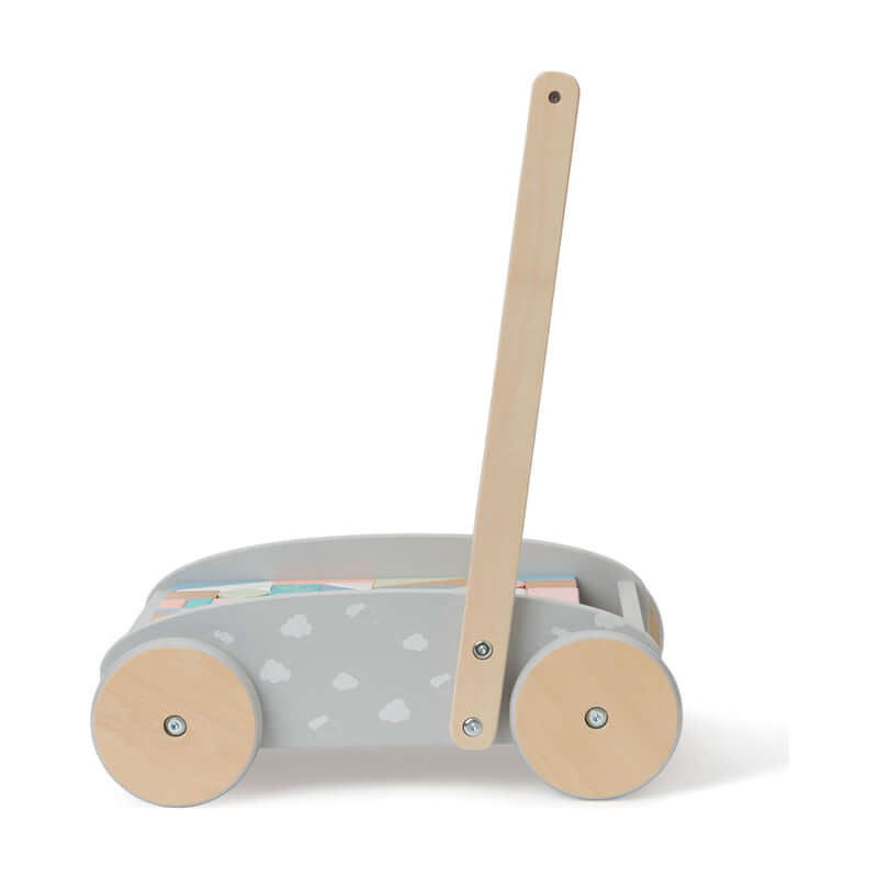 Bubble Wooden Baby Push Cart & Walker with 46 Building Blocks
