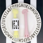 Little Caleb Giraffe Spoon & Fork Utensil with Travel Case Set - Pink & Yellow